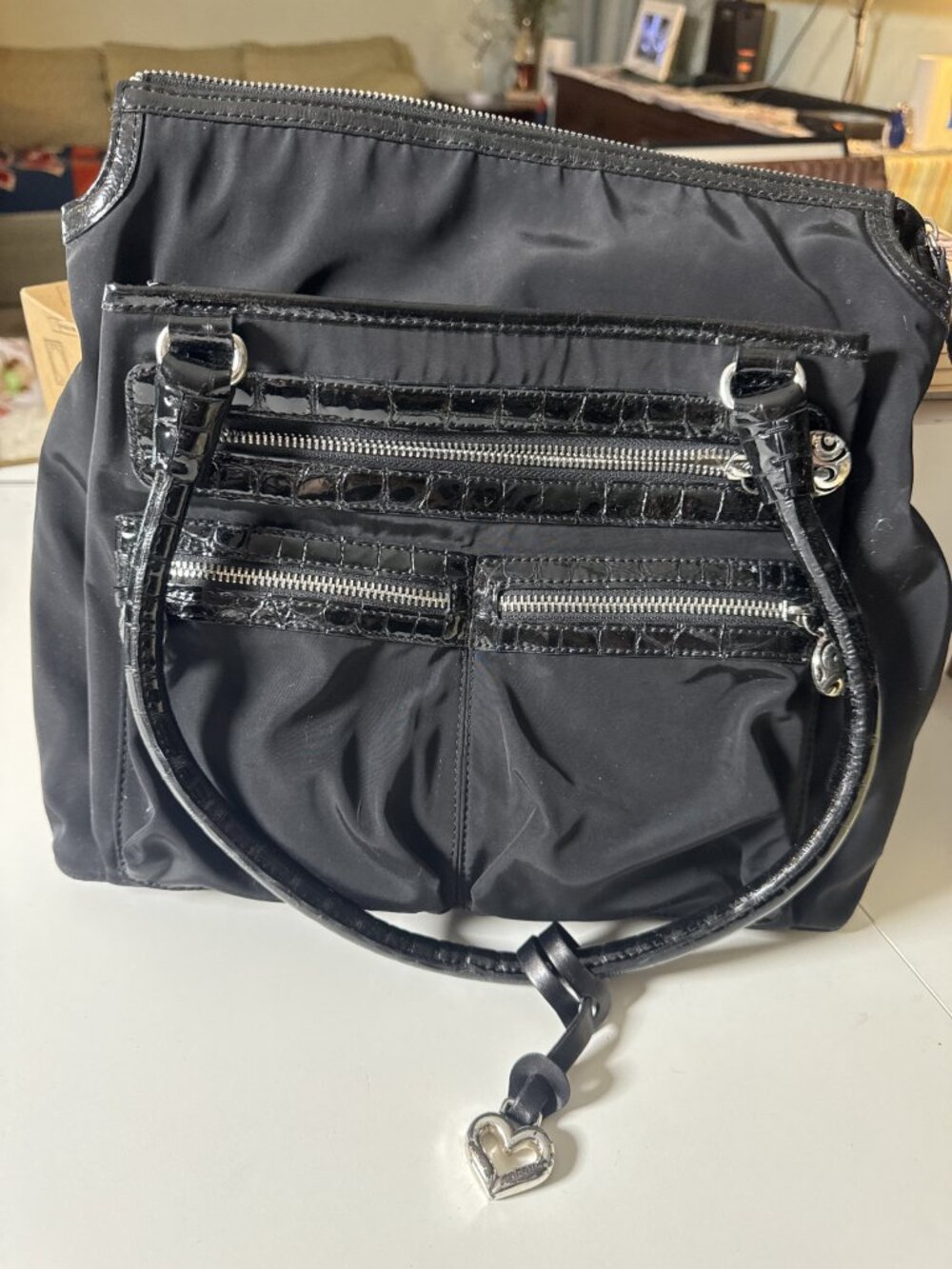 Brighton Black Handbag (LC45491) with Croc Trim & Heart Charm